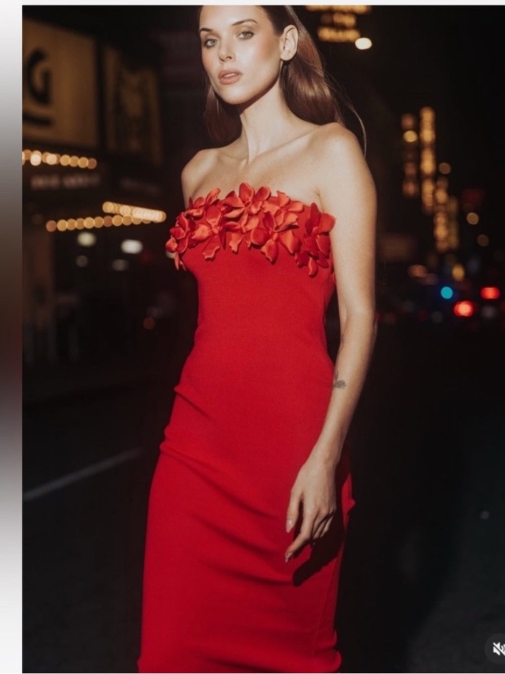 Bundle 👗Zara Strapless Red Floral Appliqué Midi Dress & Black Dress🖤& Bonus Buy